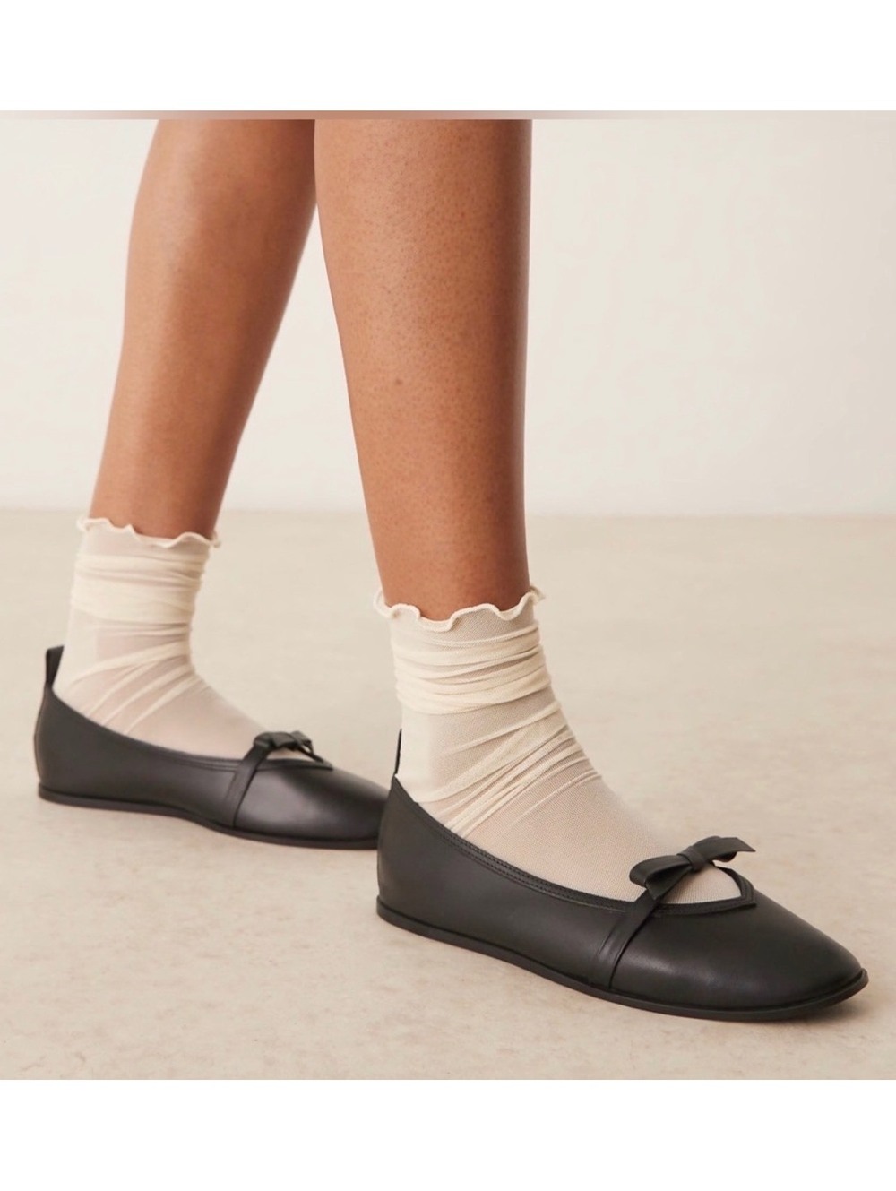 NEW Free People Black Leather Bow Ballet Flats Balletcore